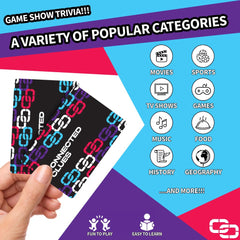 Connected Clues card draw captures quick rounds ideal for fast-paced gatherings.