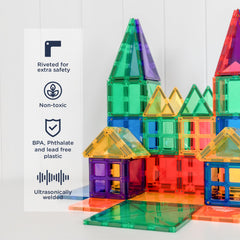 Connetix Rainbow Creative Pack equilateral triangles enable bold geometric designs.