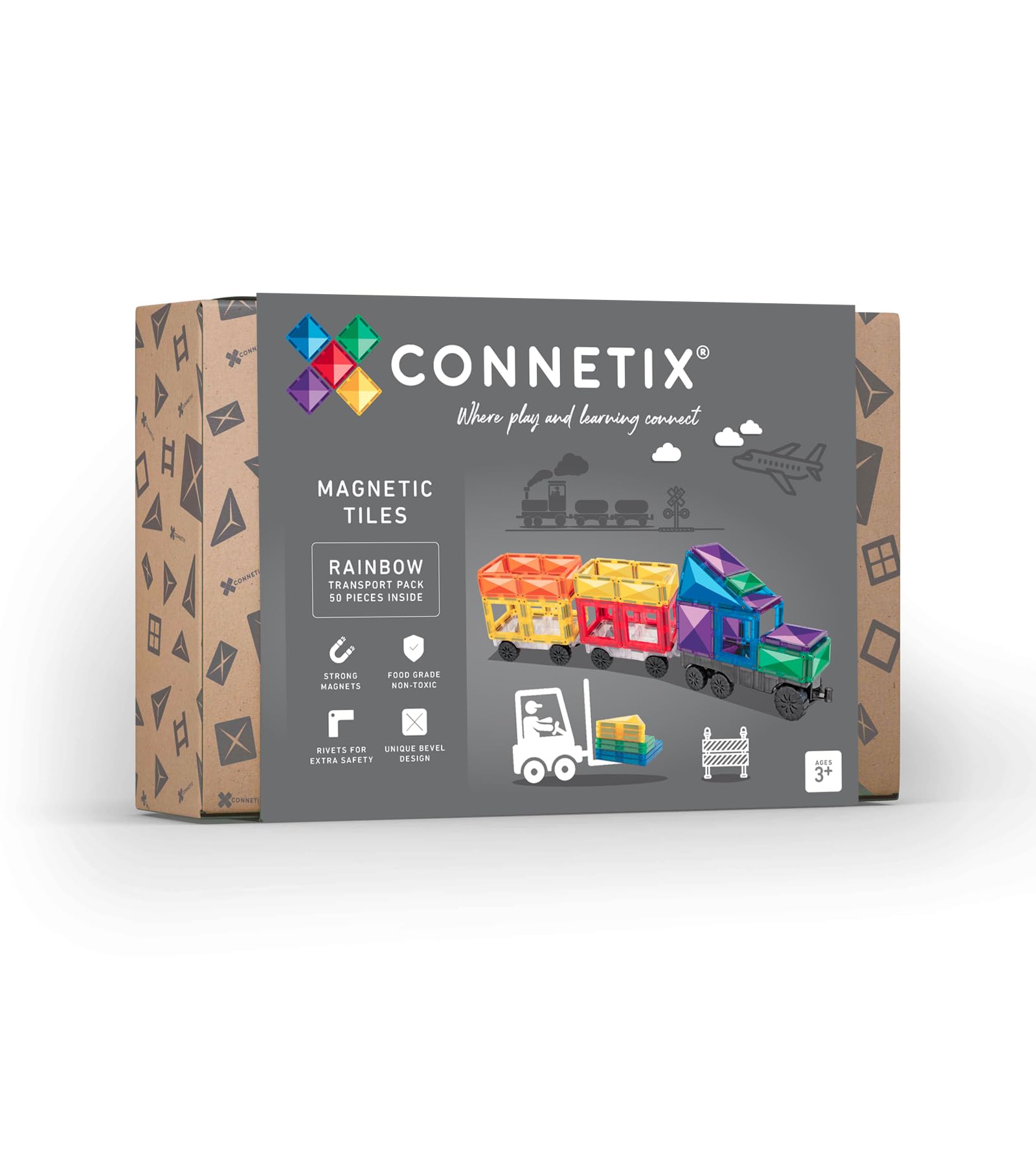 Connetix Rainbow Transport Pack train base for durable magnetic vehicle building