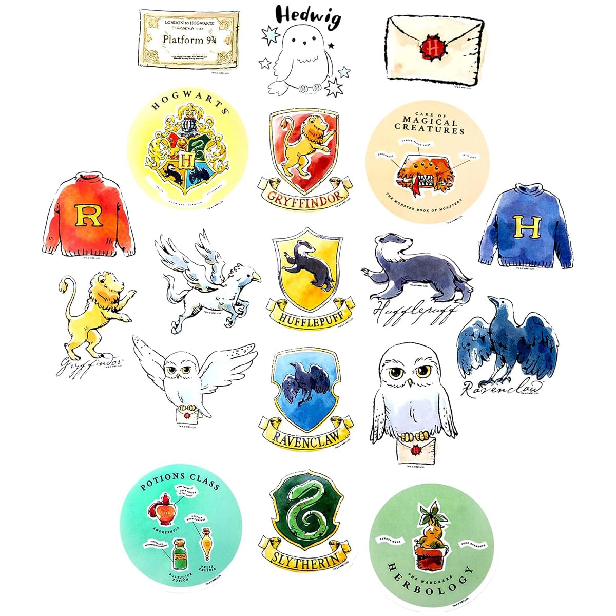 CON*QUEST House Mascots watercolor stickers brighten backpacks and binders.