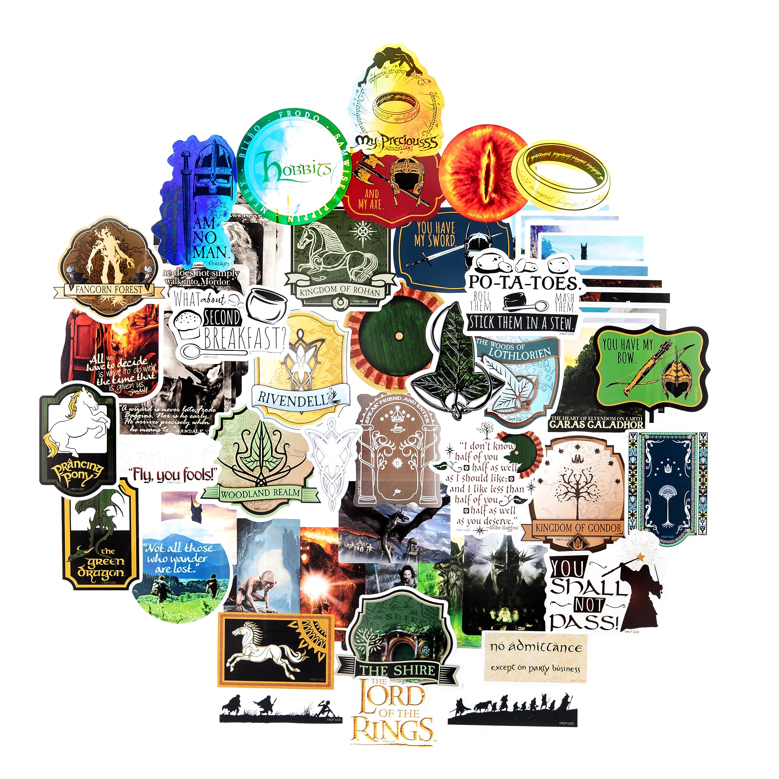 Conquest Journals LoTR stickers pack cover art for notebooks and laptops.