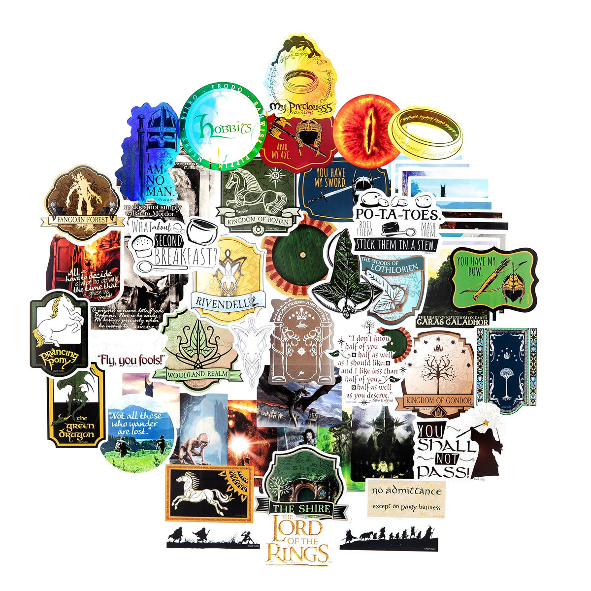 Conquest Journals LoTR stickers pack cover art for notebooks and laptops.