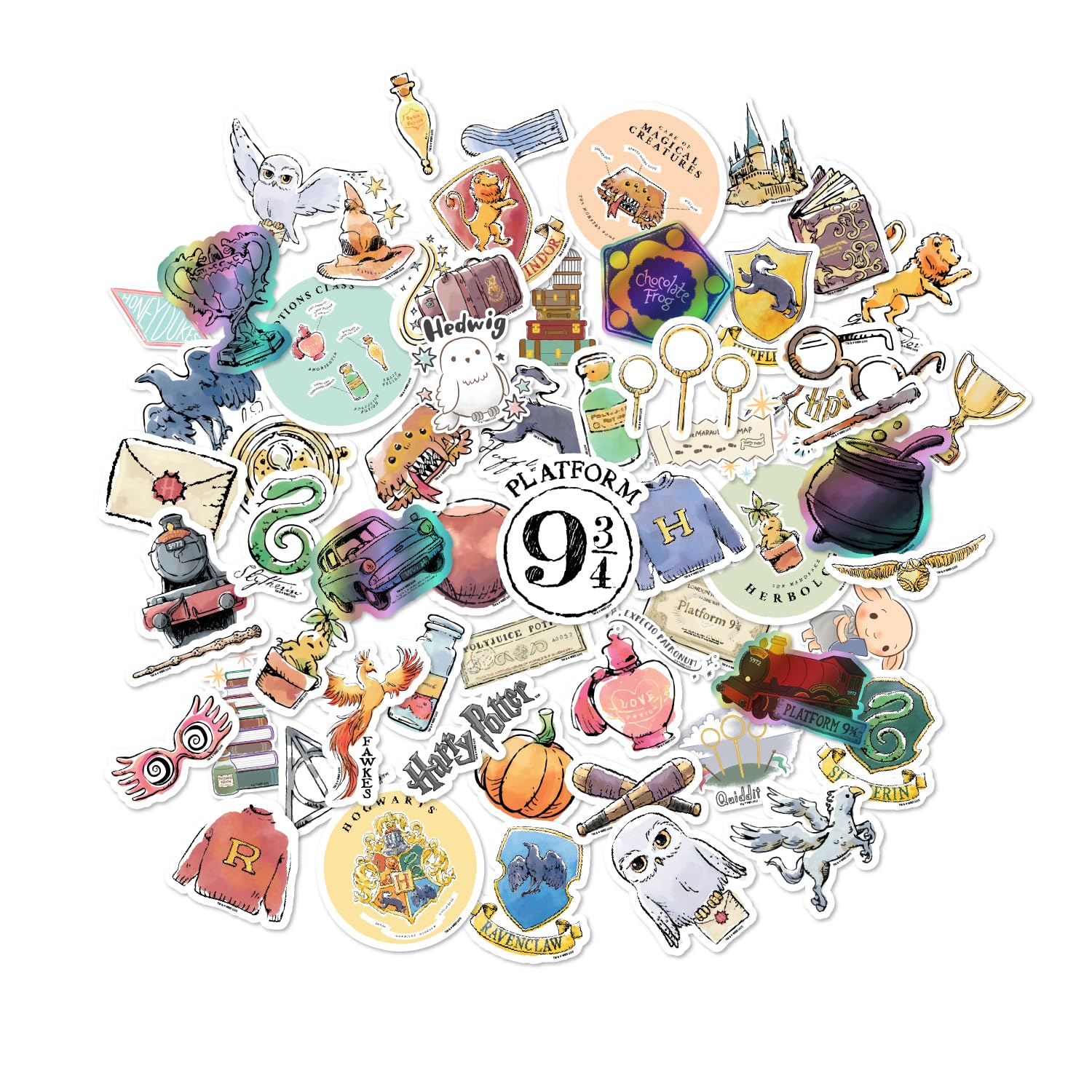 CON*QUEST Potions and Cauldrons watercolor sticker ideal for notebooks and bottles.