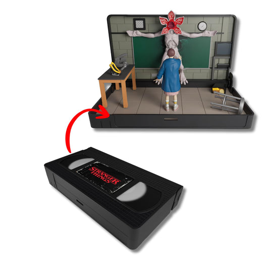 Console Heroes Stranger Things VHS Diorama with Eleven vs Demogorgon for shelf display