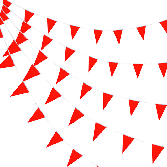 Consummate 100-foot red pennant banner setup for grand openings and parties