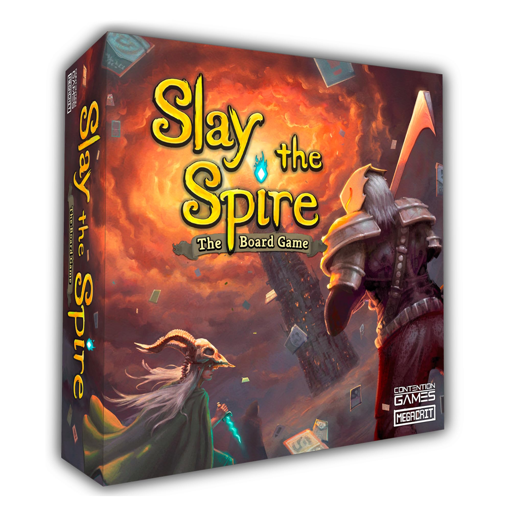 Contention Games Slay The Spire board game cover invites cooperative fantasy play.