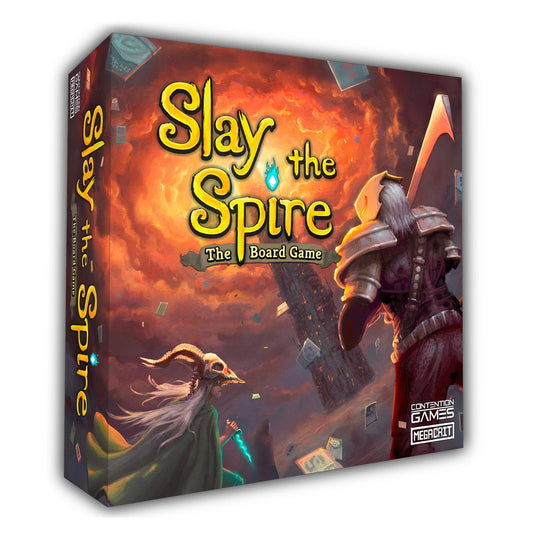 Contention Games Slay The Spire board game cover invites cooperative fantasy play.
