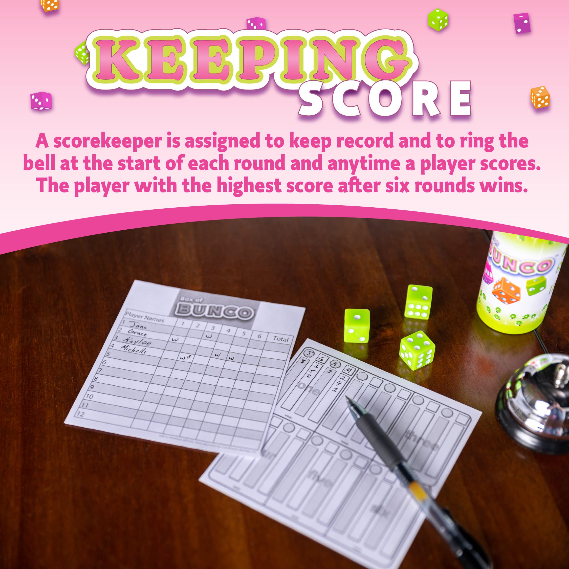 Continuum Games Bunco score pad keeps track of points and prizes.