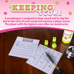 Continuum Games Bunco score pad keeps track of points and prizes.
