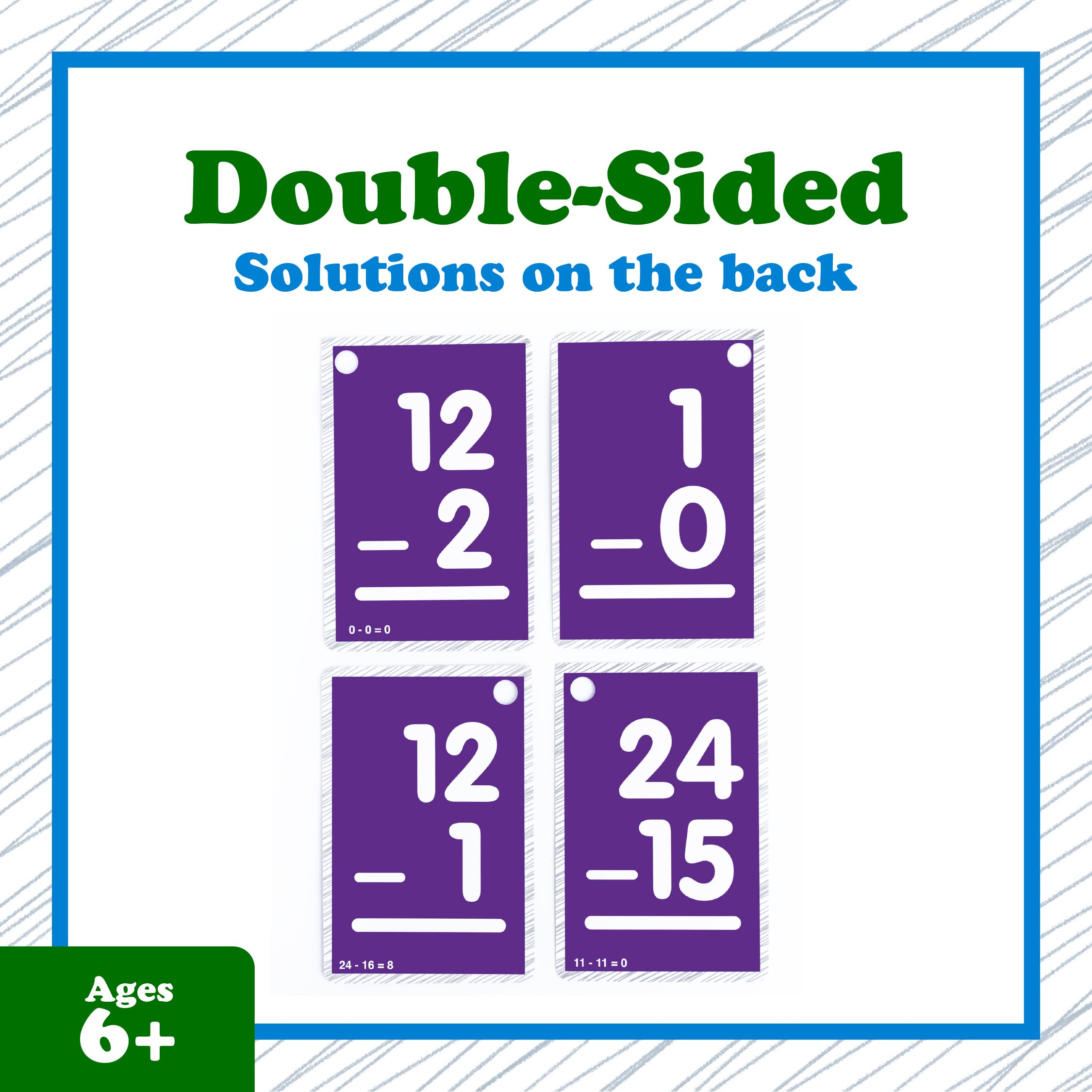 Continuum Learning Subtraction Flash Cards with 156 equations for varied drills.