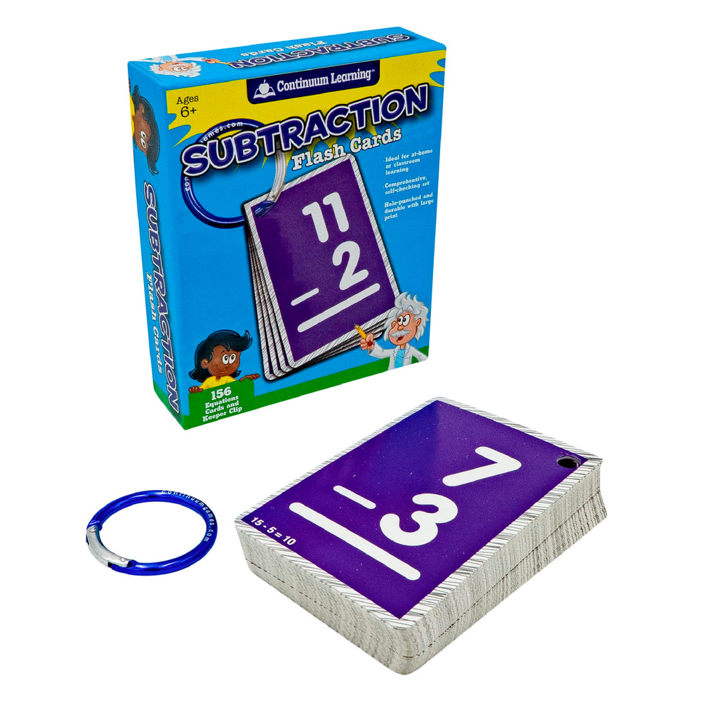 Continuum Learning Subtraction Flash Cards front view for easy handling and quick practice.