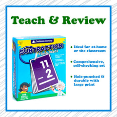 Continuum Learning Subtraction Flash Cards hole-punched corners for flexible setups.