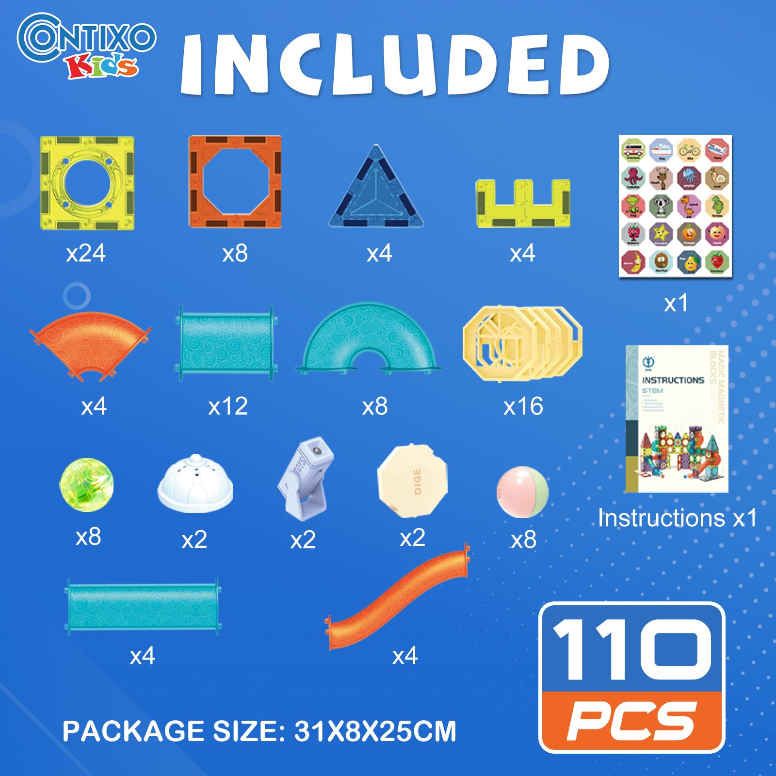 Contixo number and alphabet stickers add fresh learning prompts to build literacy skills.