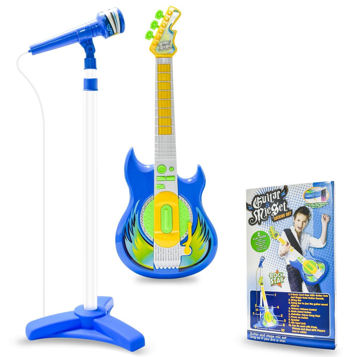 Contixo TG4 blue guitar set front view encourages imaginative play