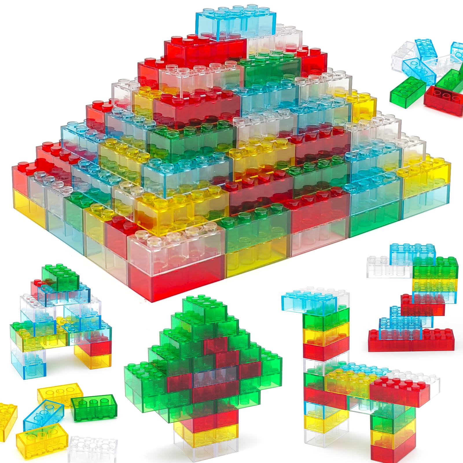 CONVENTEJOY red translucent bricks for colorful, creative play and fine motor skills