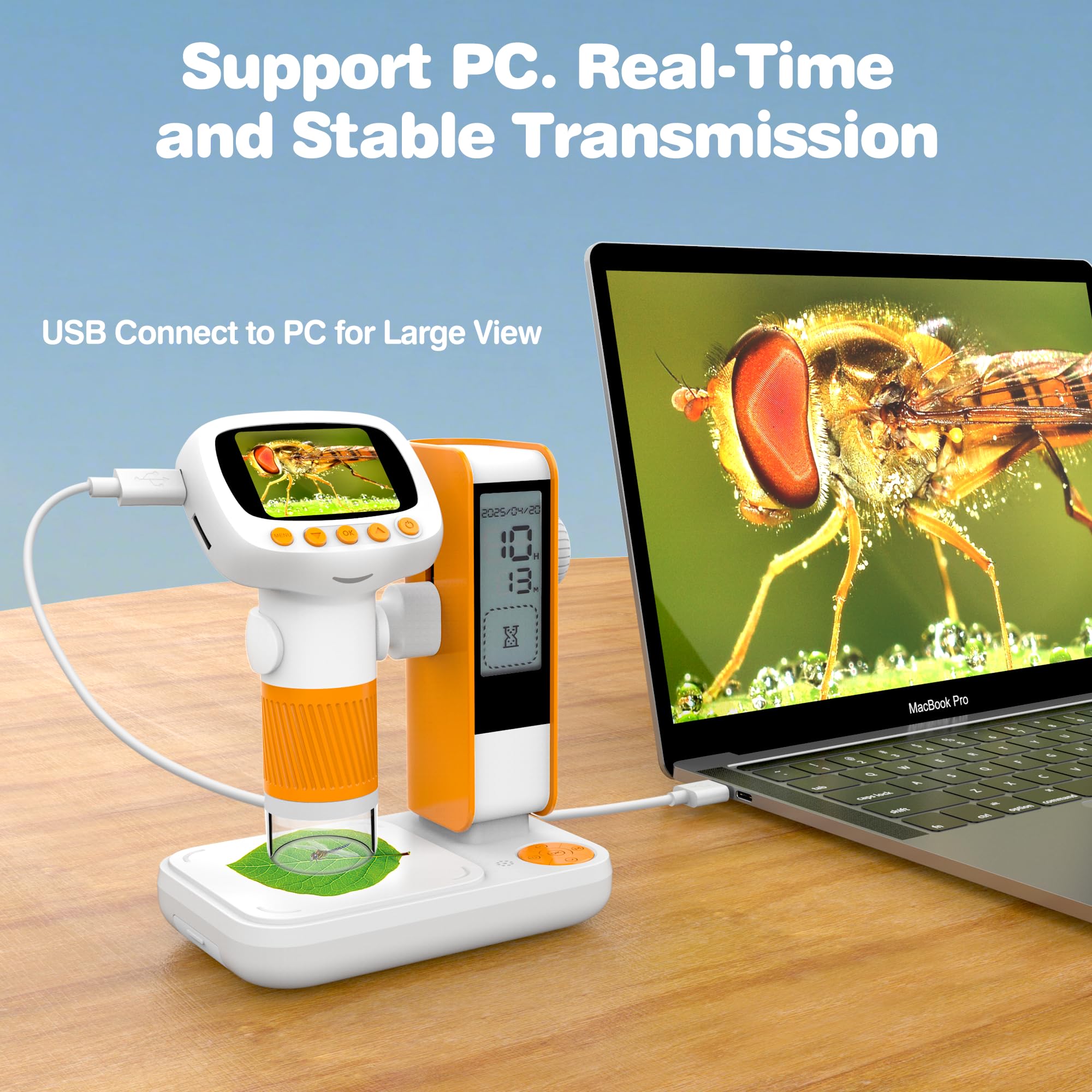 Coobest kid’s microscope includes a base stand for stable viewing.