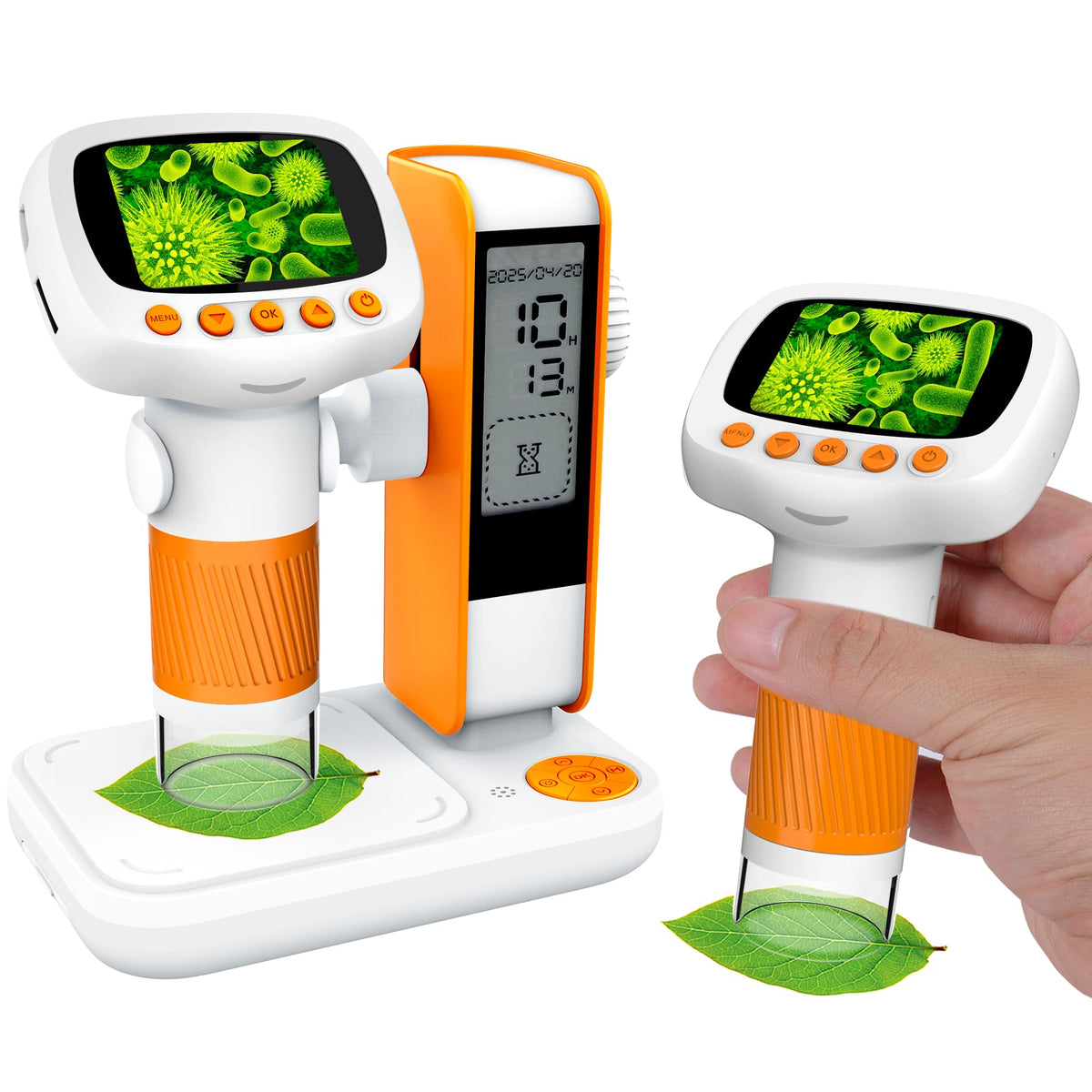 Coobest kids microscope with palm-size body and anti-lost lanyard for portable exploration.