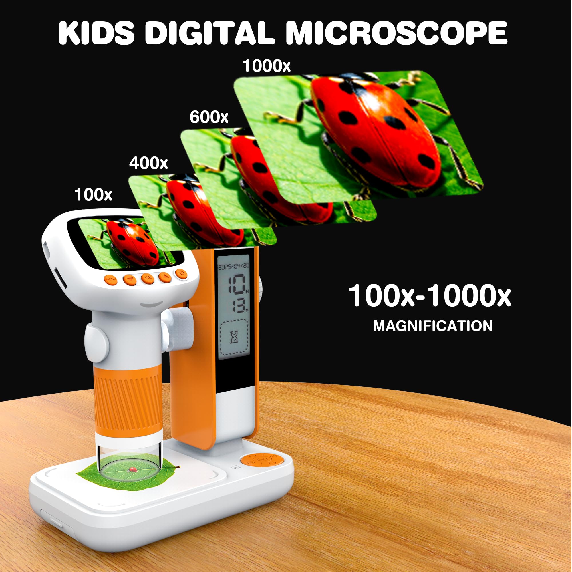 Coobest kid’s microscope includes expandable storage for saving discoveries.
