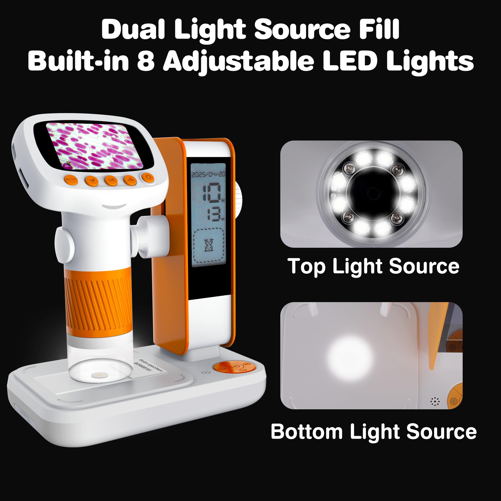 Coobest kid’s microscope connects via USB for screen sharing and joint analysis.