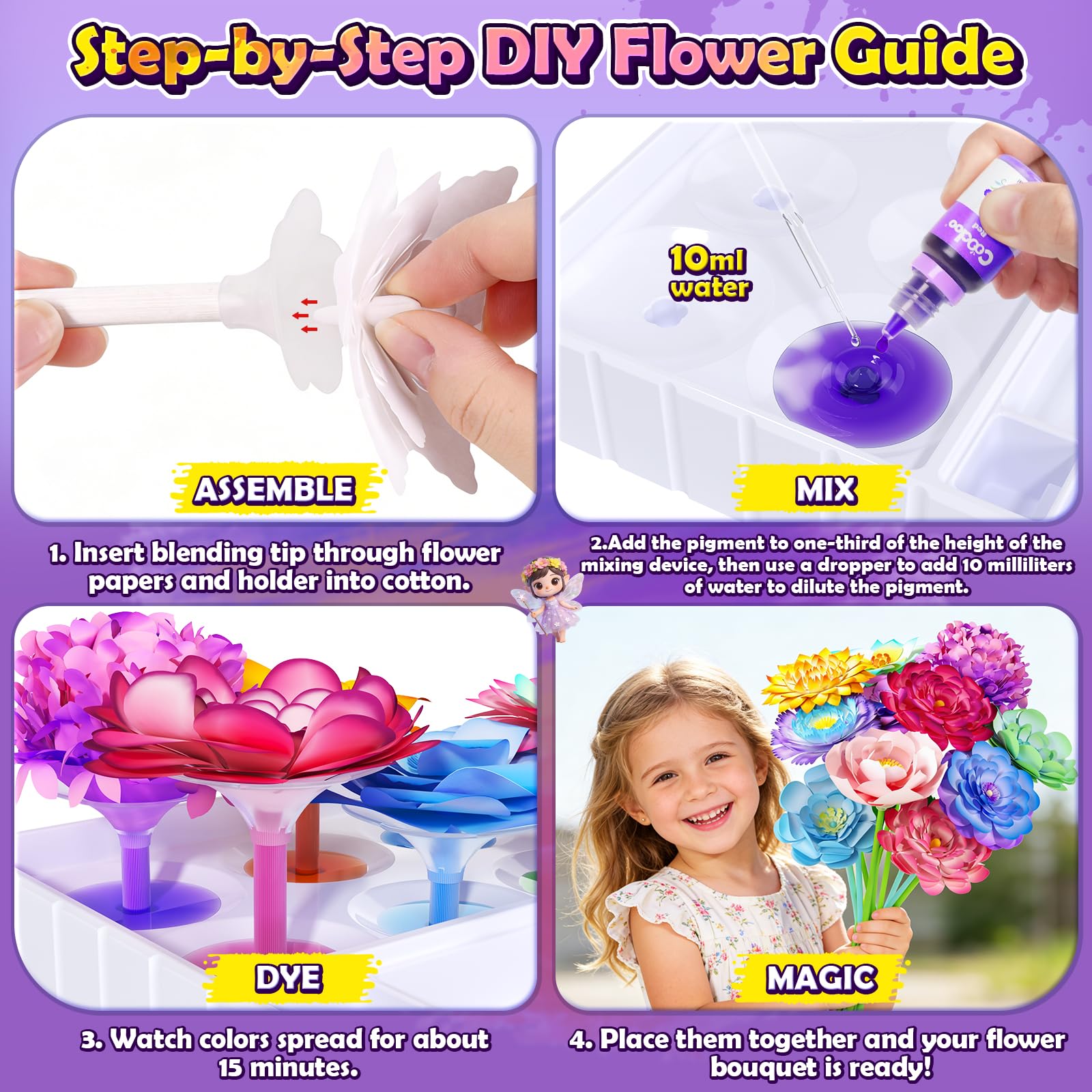 COODOO color diffusion on petals creates watercolor-like blooms.