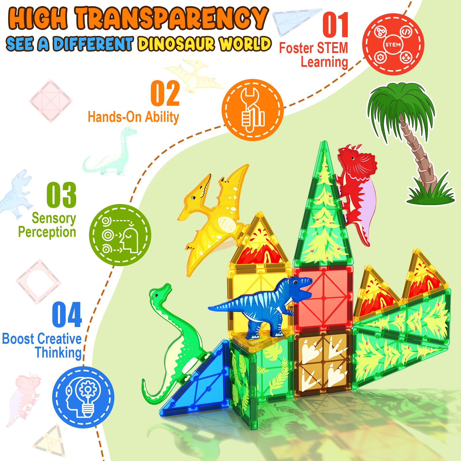 Coodoo Dinosaur Tiles footprints illustrate dinosaur paths for storytelling.