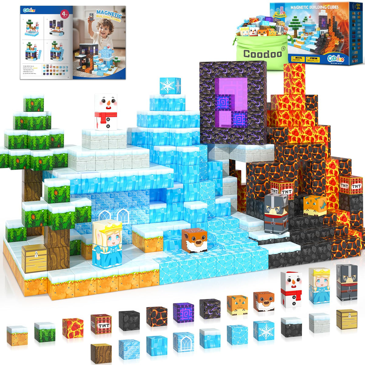 Coodoo Frozen Toys magnetic blocks ice castle pieces encourage imaginative play and fine motor development.