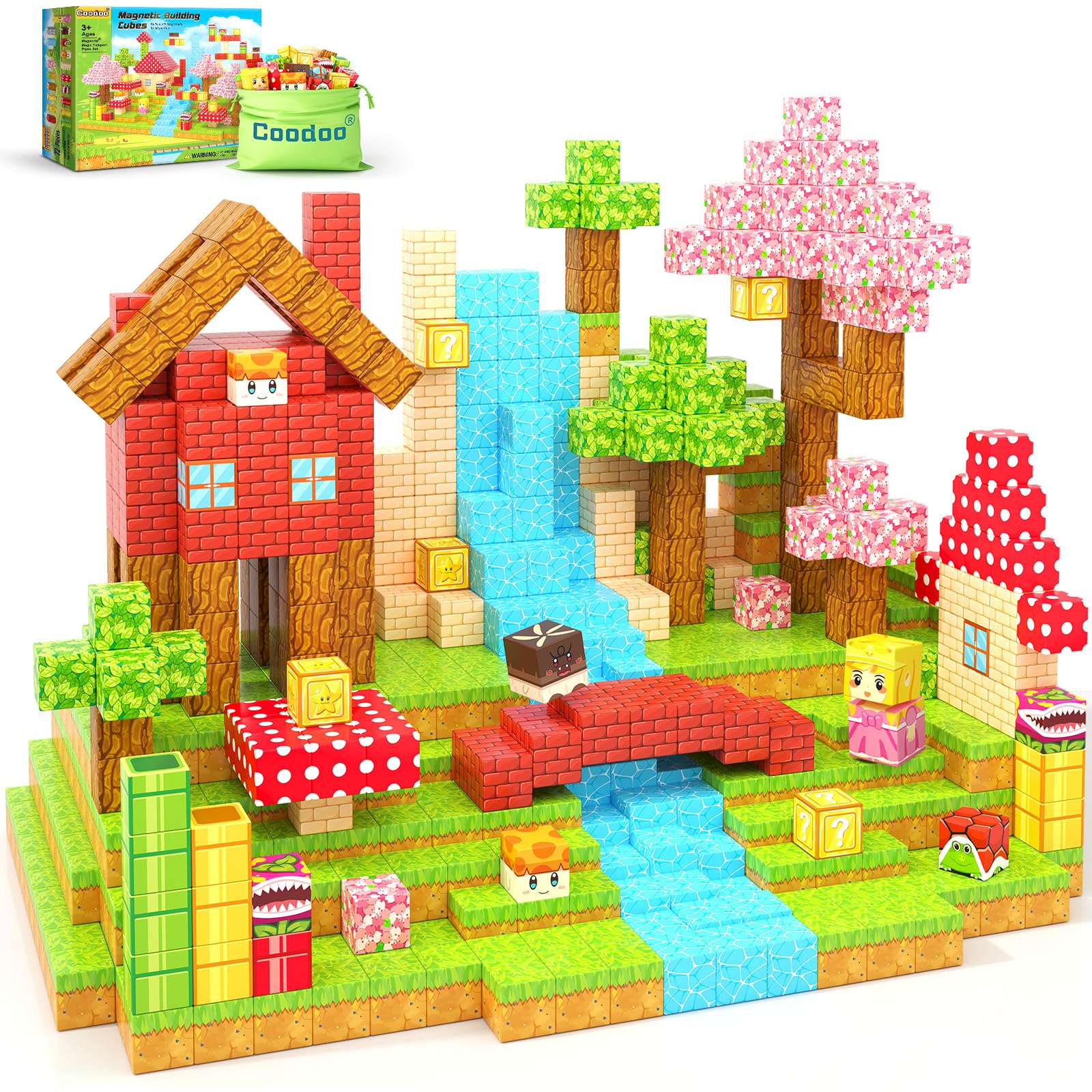 Coodoo magnetic blocks with 72 pieces for teleport pipes, encouraging imaginative play and fine motor skills.