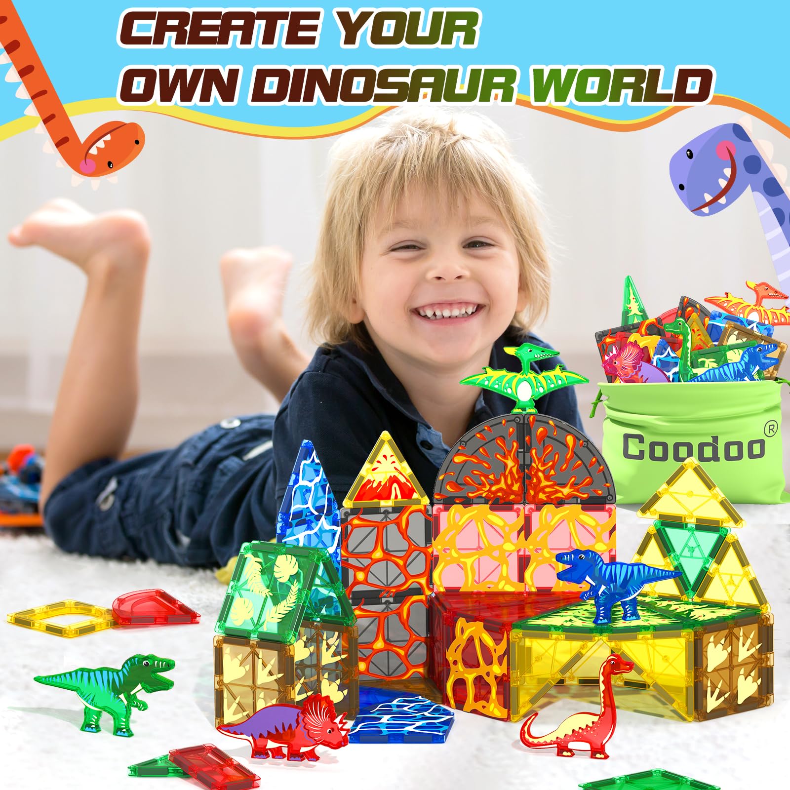 Coodoo volcano-lava scene magnets encourage dynamic setup and exploration.
