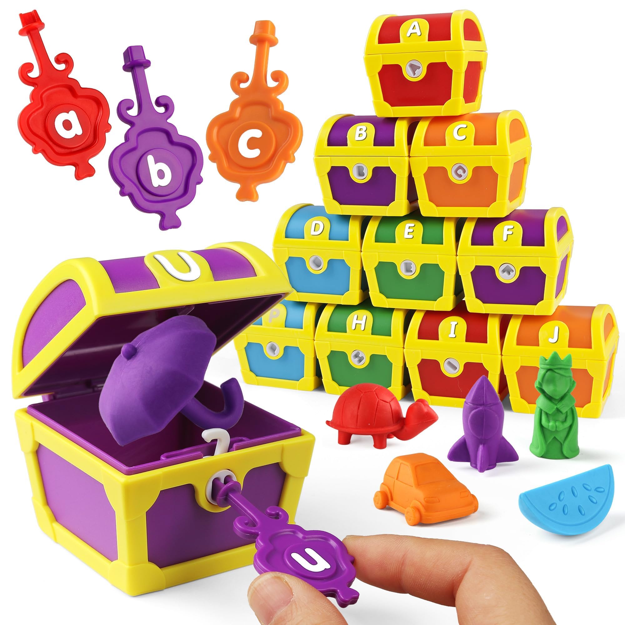 Coogam alphabet treasure locks with keys for engaging letter recognition.