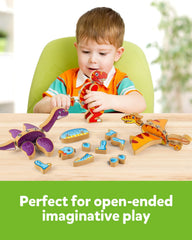 Coogam child playing dinosaurs demonstrates cooperative, social play with friends