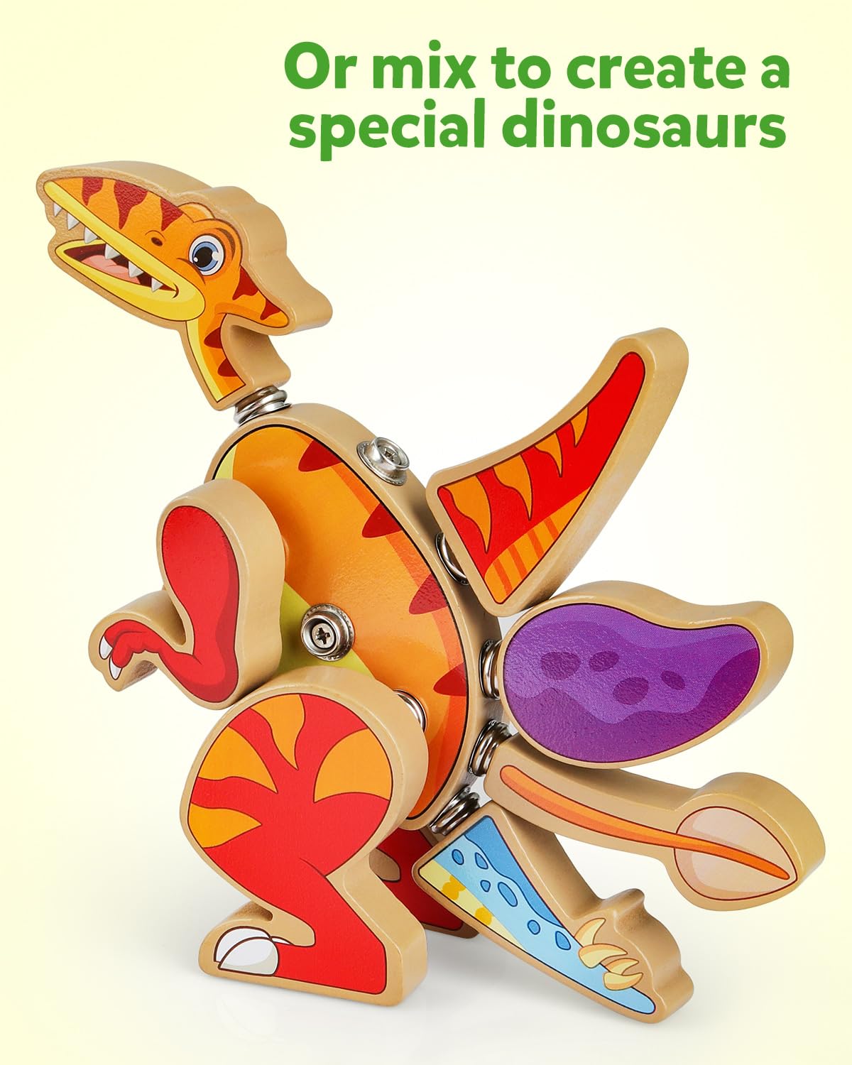 Coogam color-coded dinosaur parts enable kids to mix and match creatively