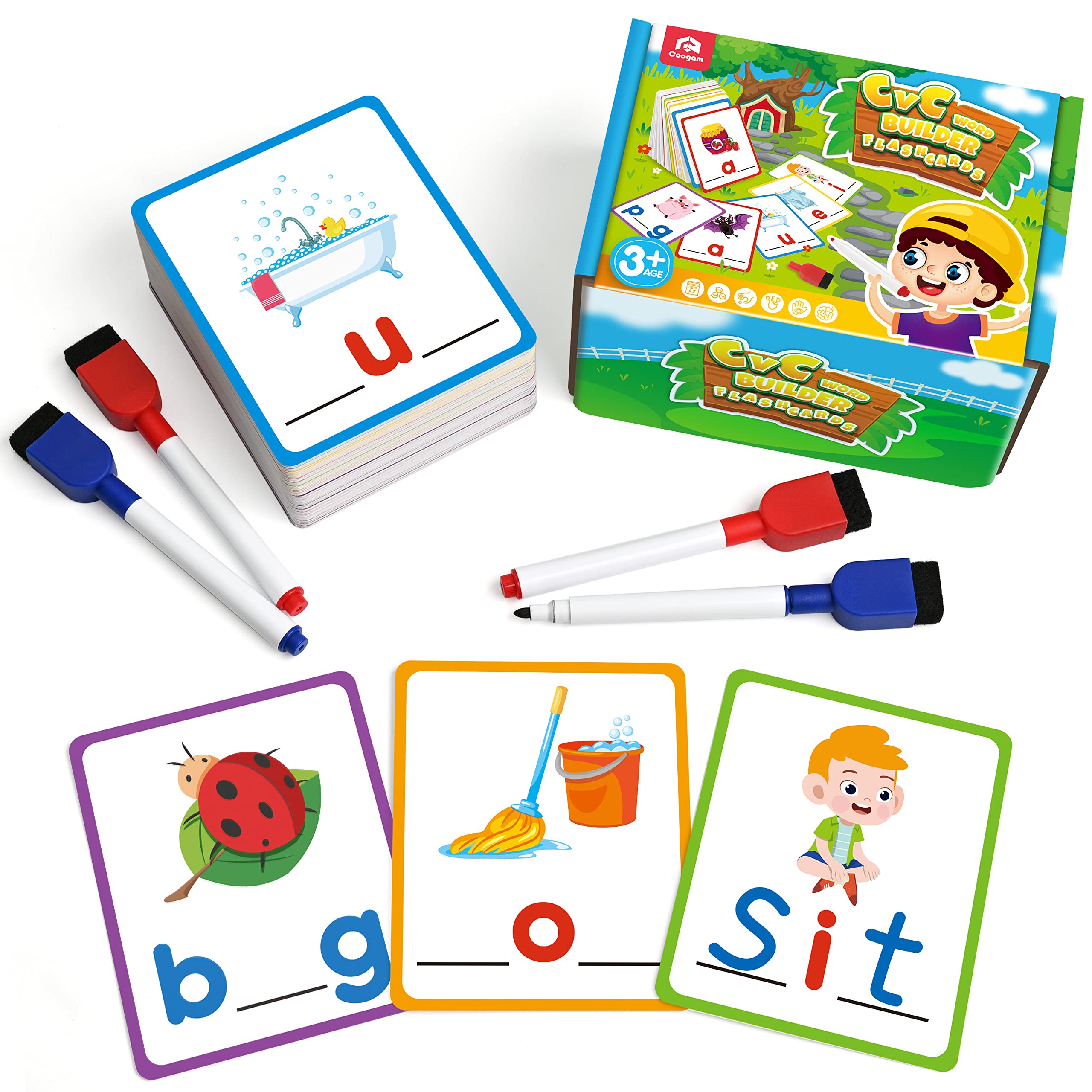 Coogam CVC sight words flashcards for early readers with engaging visuals.