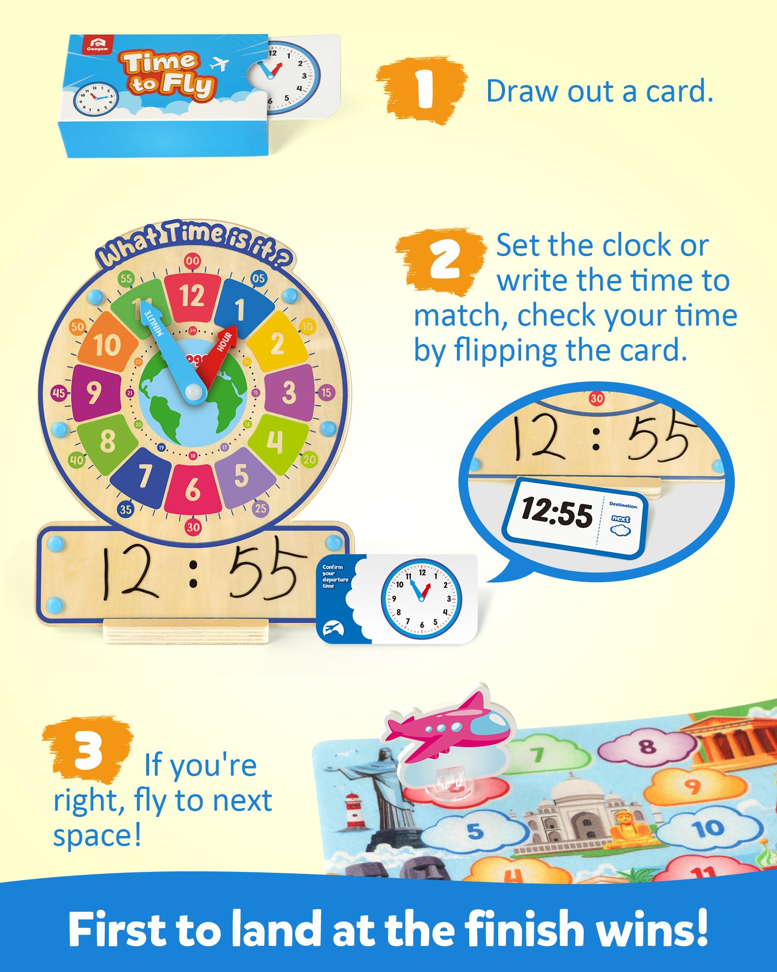 Coogam dry-erase practice cards for reusable handwriting and time-spotting drills.