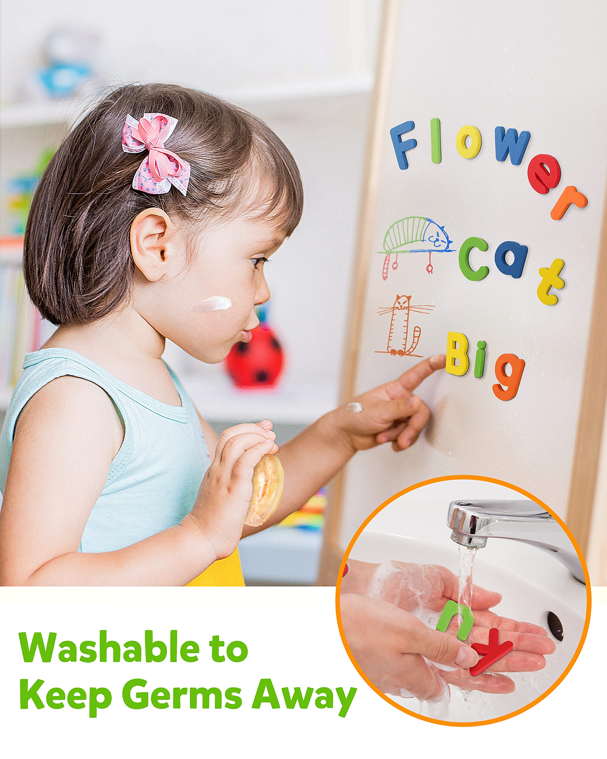 Coogam durable plastic letters withstand daily use while kids spell.