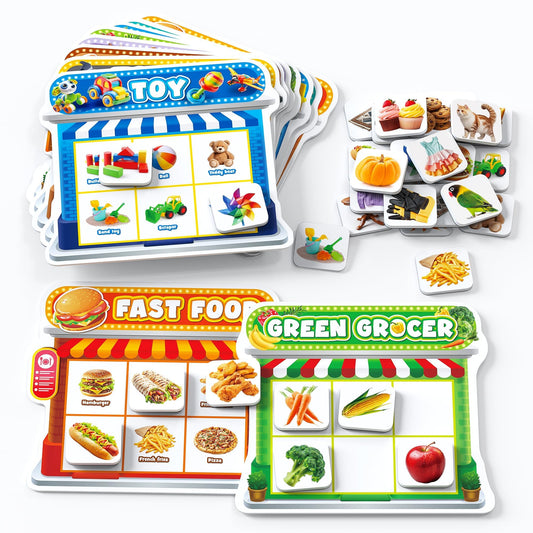 Coogam magnetic food sorting board boosts early cognitive skills through category matching.