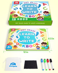Coogam Learn to Write Workbook kids practicing letters with bright visuals and repetition.