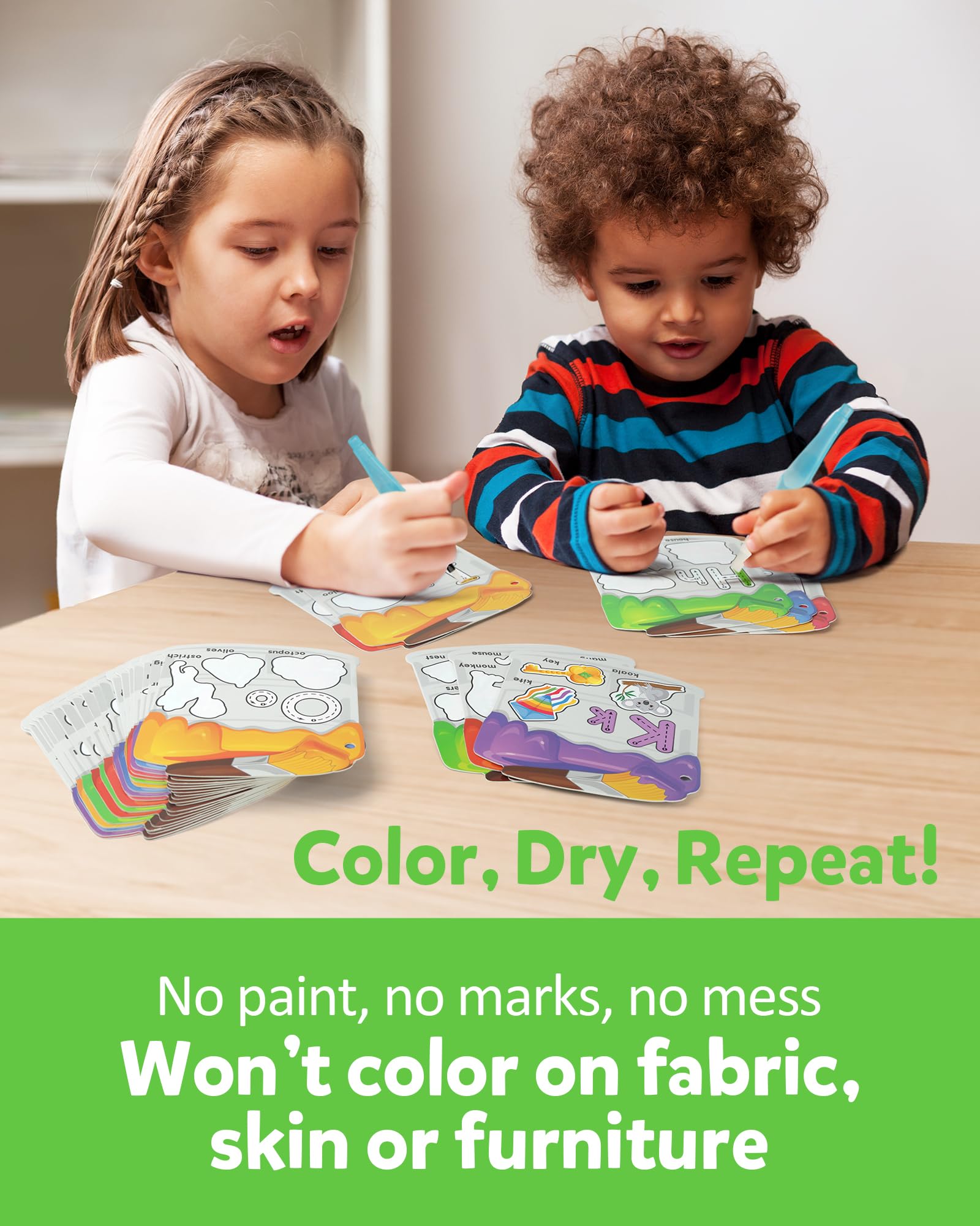 Coogam mess-free surface shows letters and pictures when watered.