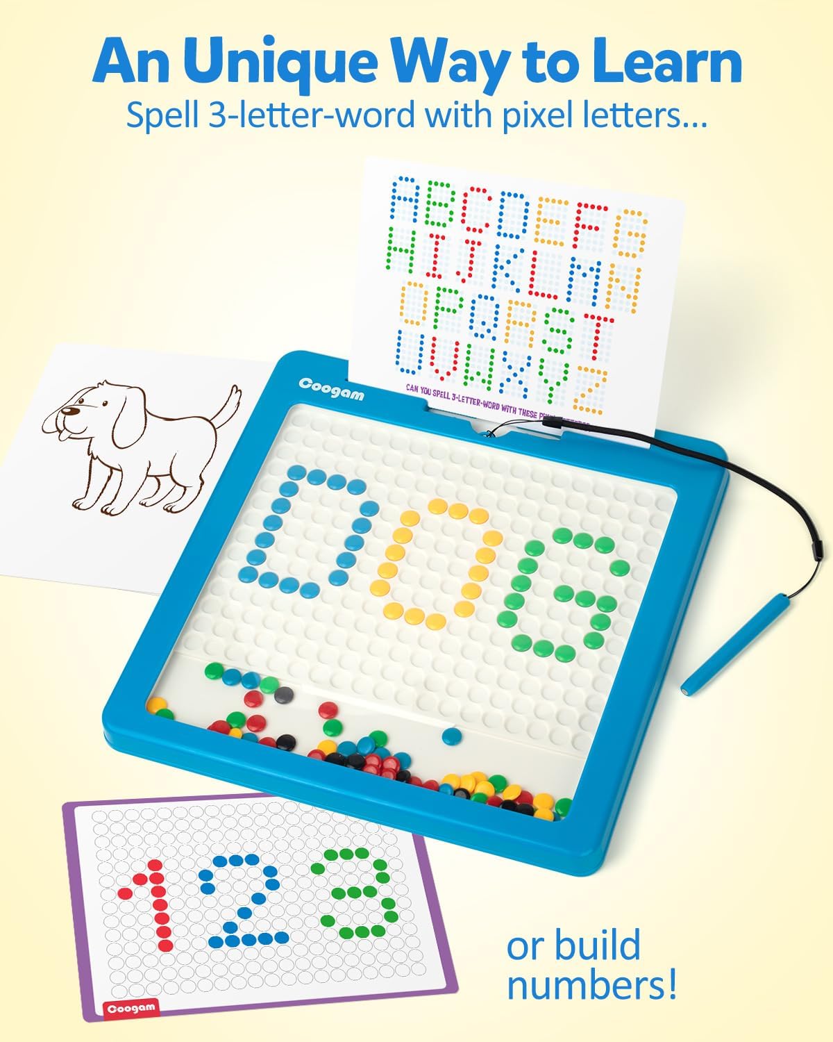 Coogam Montessori toy with pattern cards for imaginative drawing.
