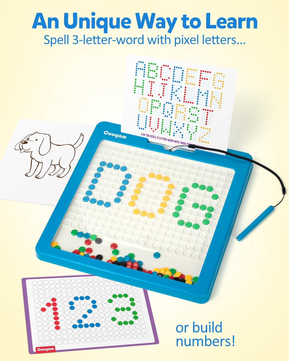 Coogam Montessori toy with pattern cards for imaginative drawing.