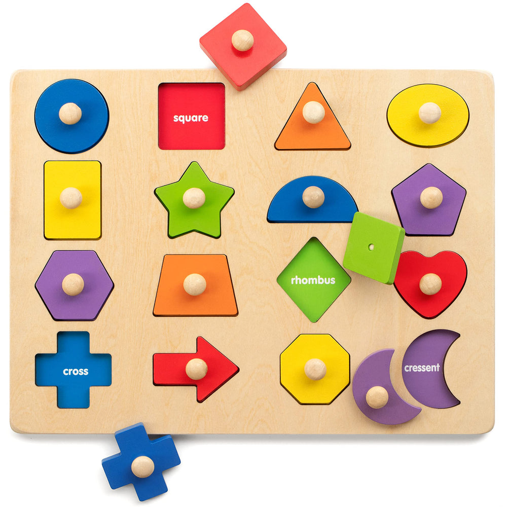 Coogam Montessori wooden shape peg puzzle for shape recognition and fine motor play.
