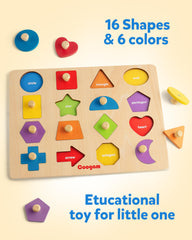 Coogam puzzle pegs promote grip strength and hand-eye coordination during play.