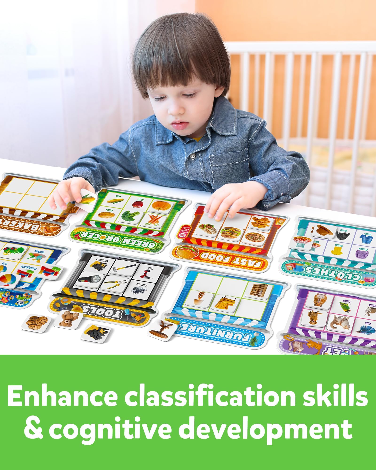 Coogam pets board encourages classification and imaginative play.
