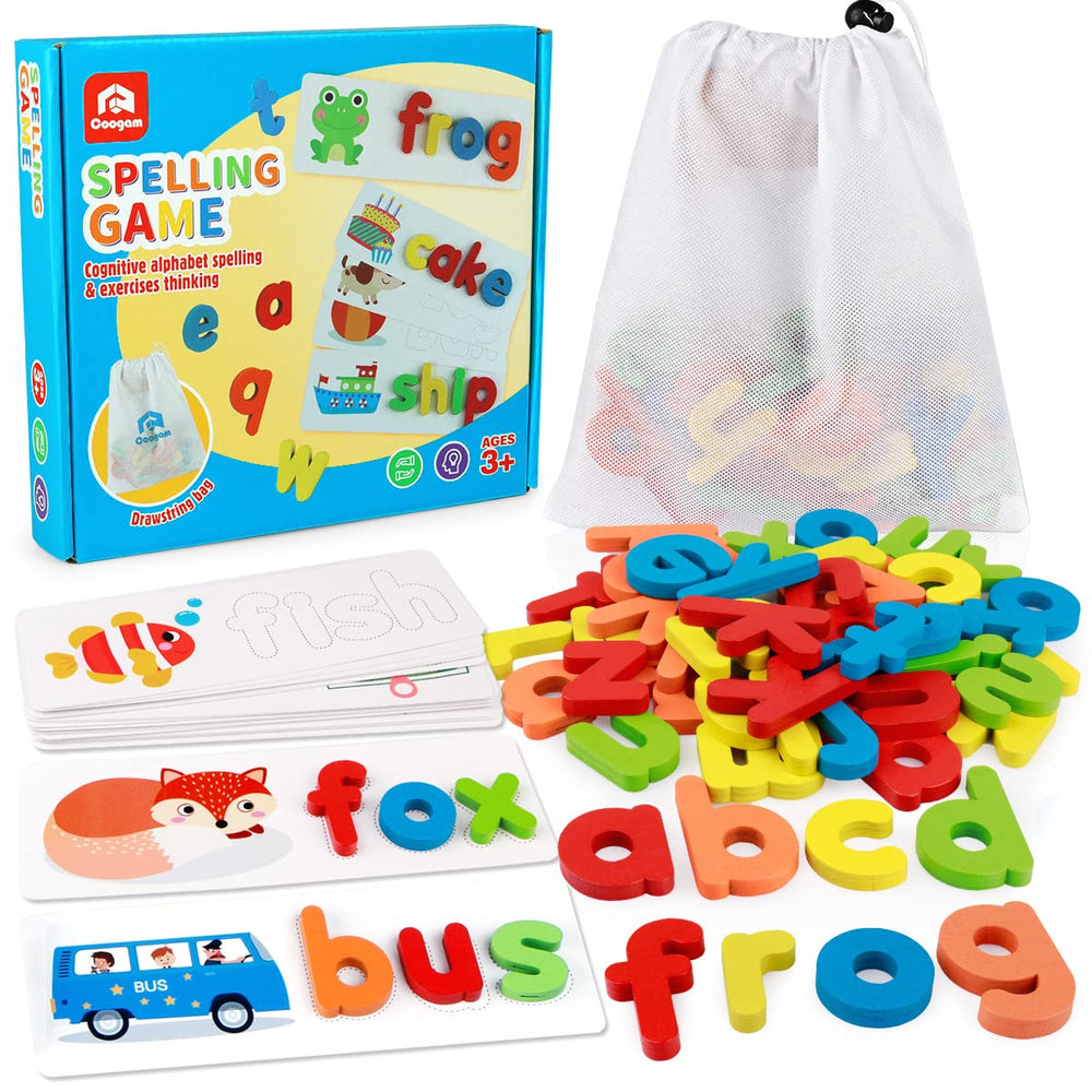Coogam Read Spelling flash cards showing words for early reading practice.
