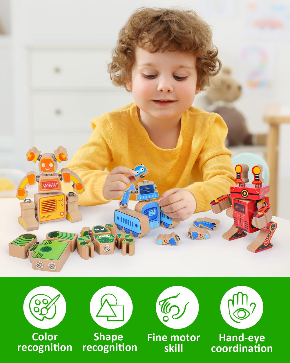Snap-connection design helps little hands assemble sturdy robots