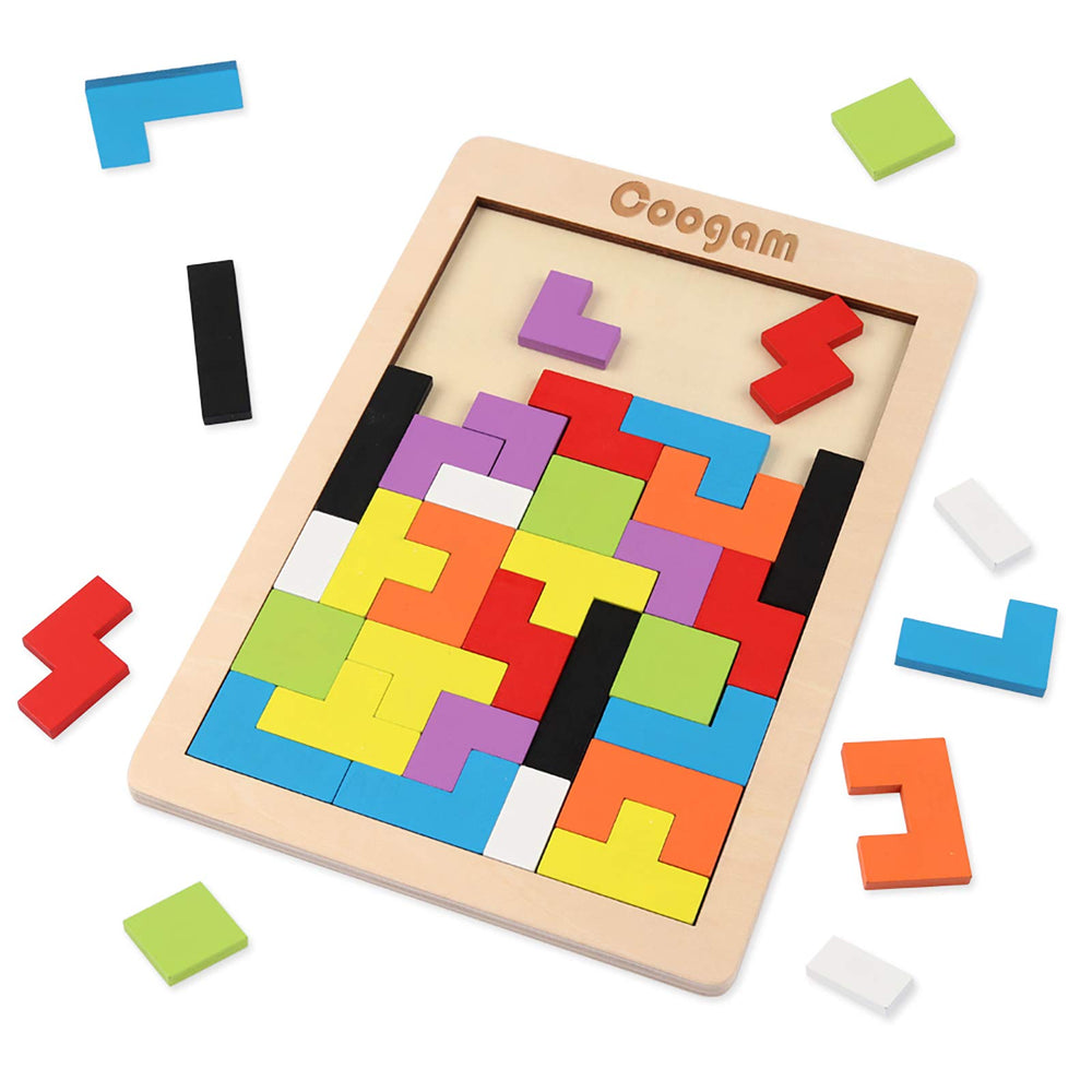 Coogam Wooden Blocks Puzzle colorful board promotes creativity and fine motor skills.