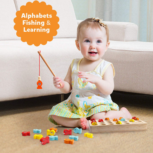 Coogam wooden magnetic fish set with letters for early literacy play.