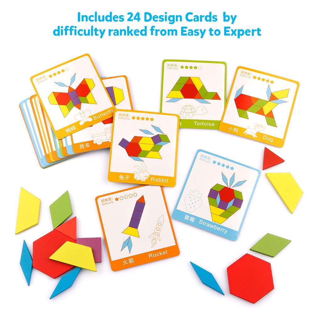 Coogam wooden pattern blocks with six shapes and colors to boost shape recognition