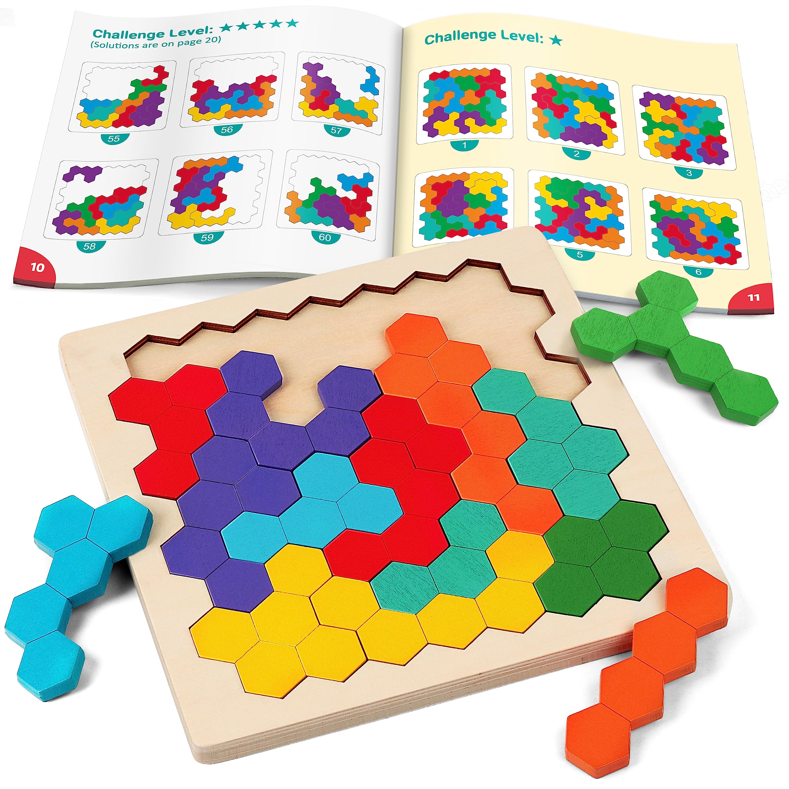 Coogam wooden tangram puzzle pieces in vibrant colors boost creativity and spatial thinking.