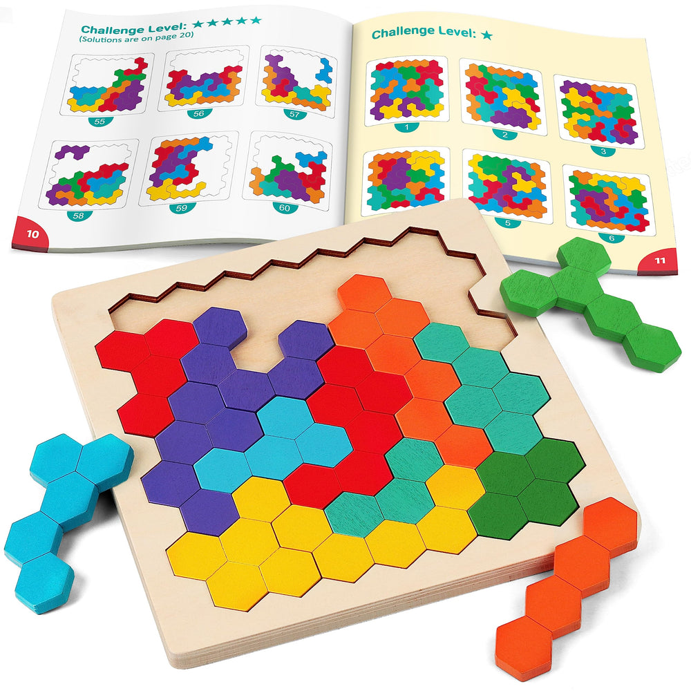 Coogam wooden tangram puzzle pieces in vibrant colors boost creativity and spatial thinking.