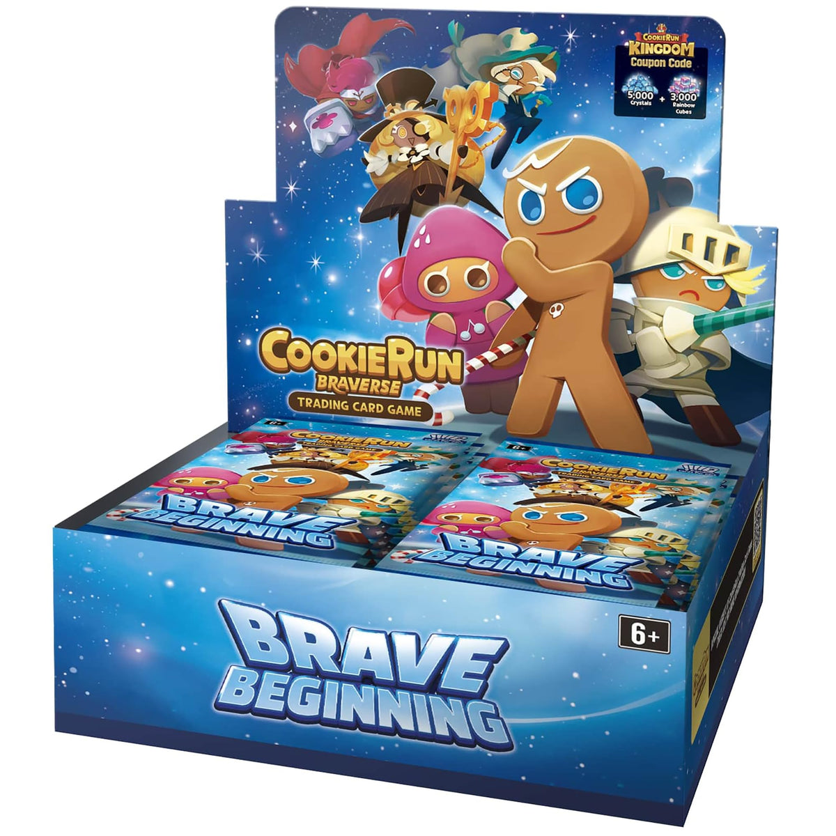 CookieRun Braverse Brave Beginning booster display showcasing deck-building options.
